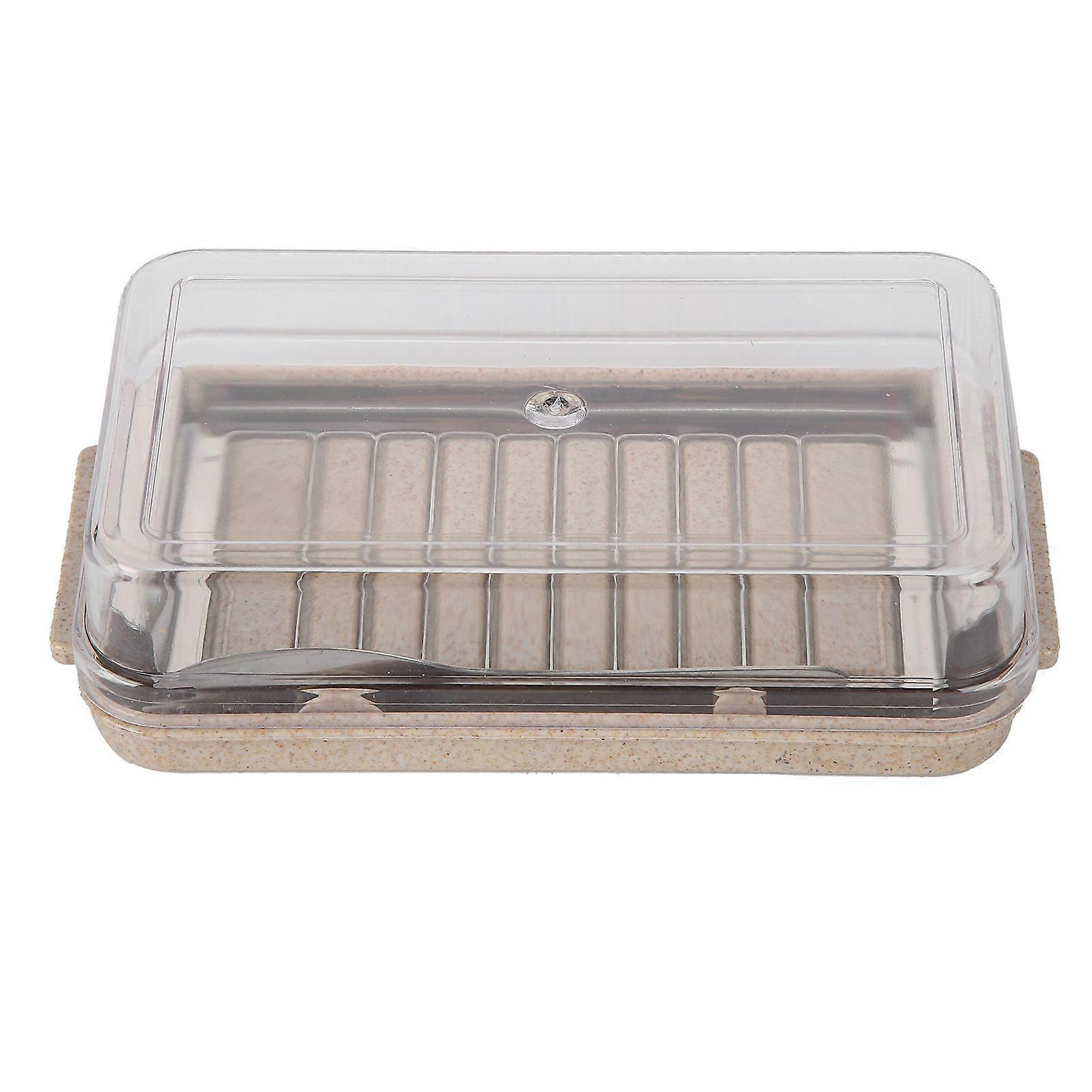 Stainless Steel Butter Cutter Container Butter Storage Box with Transparent Cover for KitchenWheat Chassis