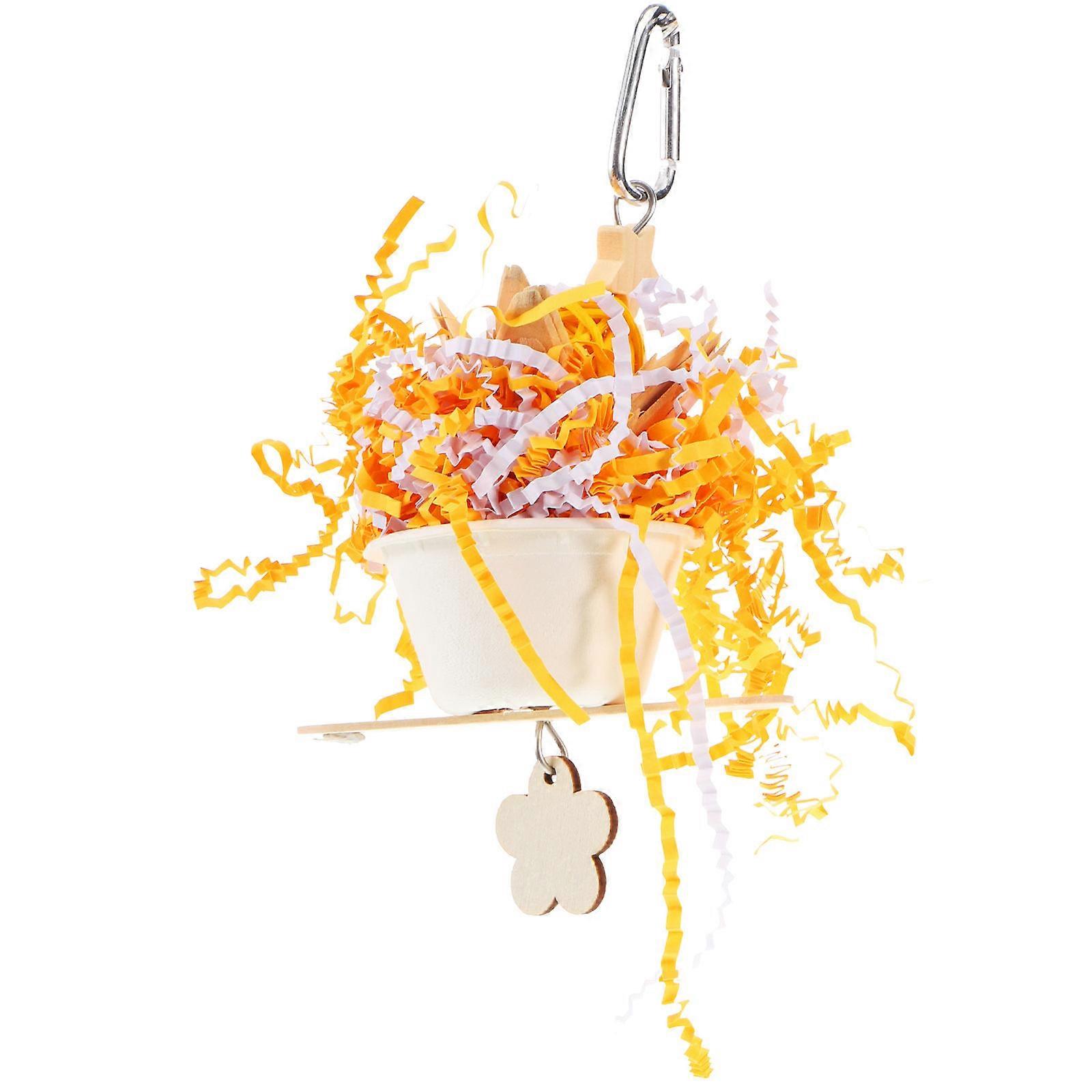 Parrot Hanging Chewing Toy Bird Shredding Toy for Playing 3Pcs Wooden Yellow