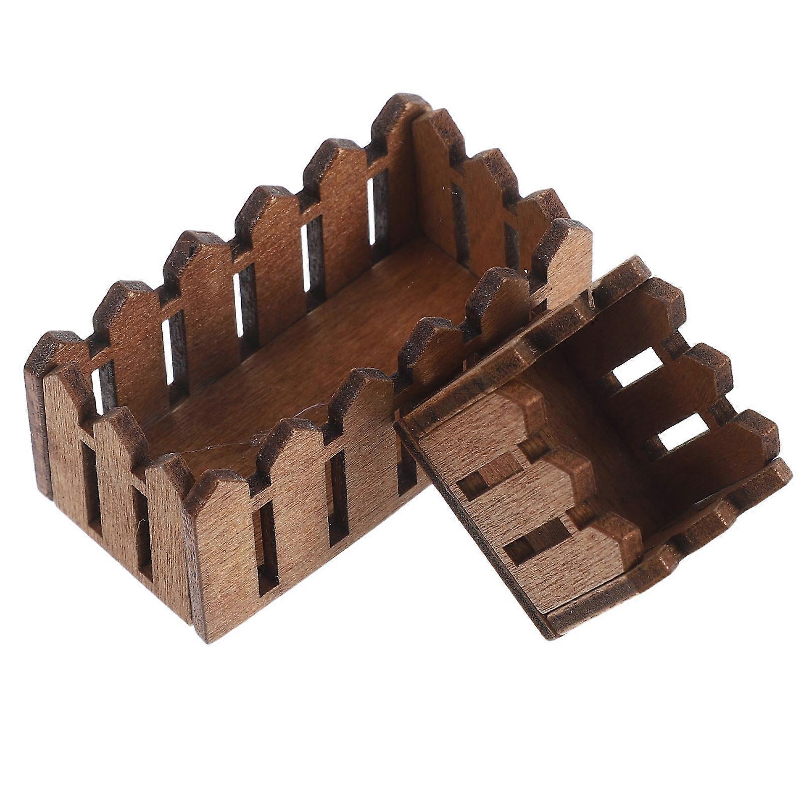 Miniature Garden Fence Wood Brown for Home Use 2Pcs Decorative Set