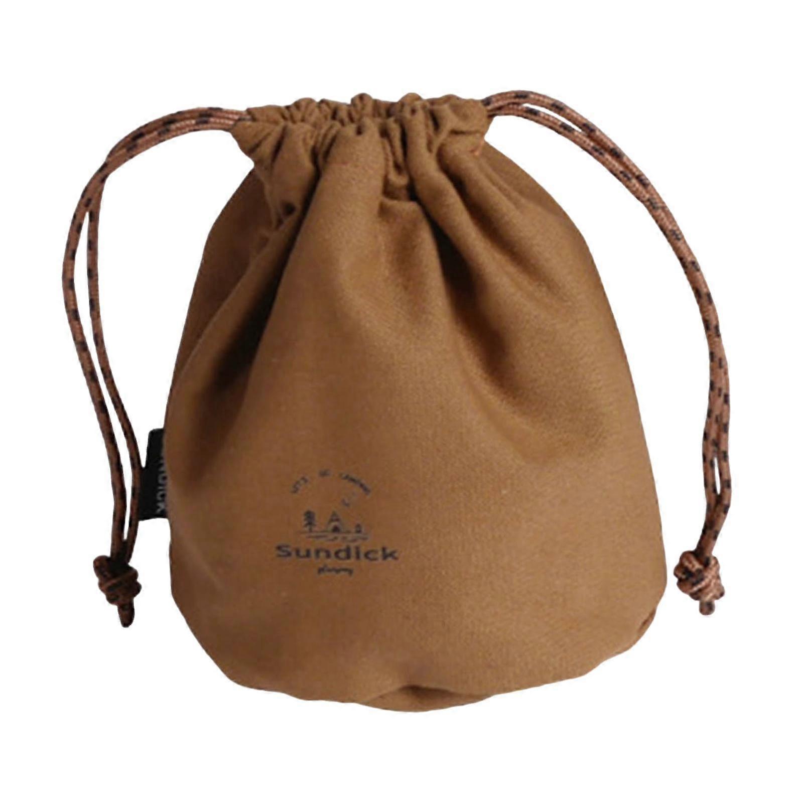 Canvas Drawstring Bag Cookware Kitchen Kit Durable for Fishing Climbing Brown Small