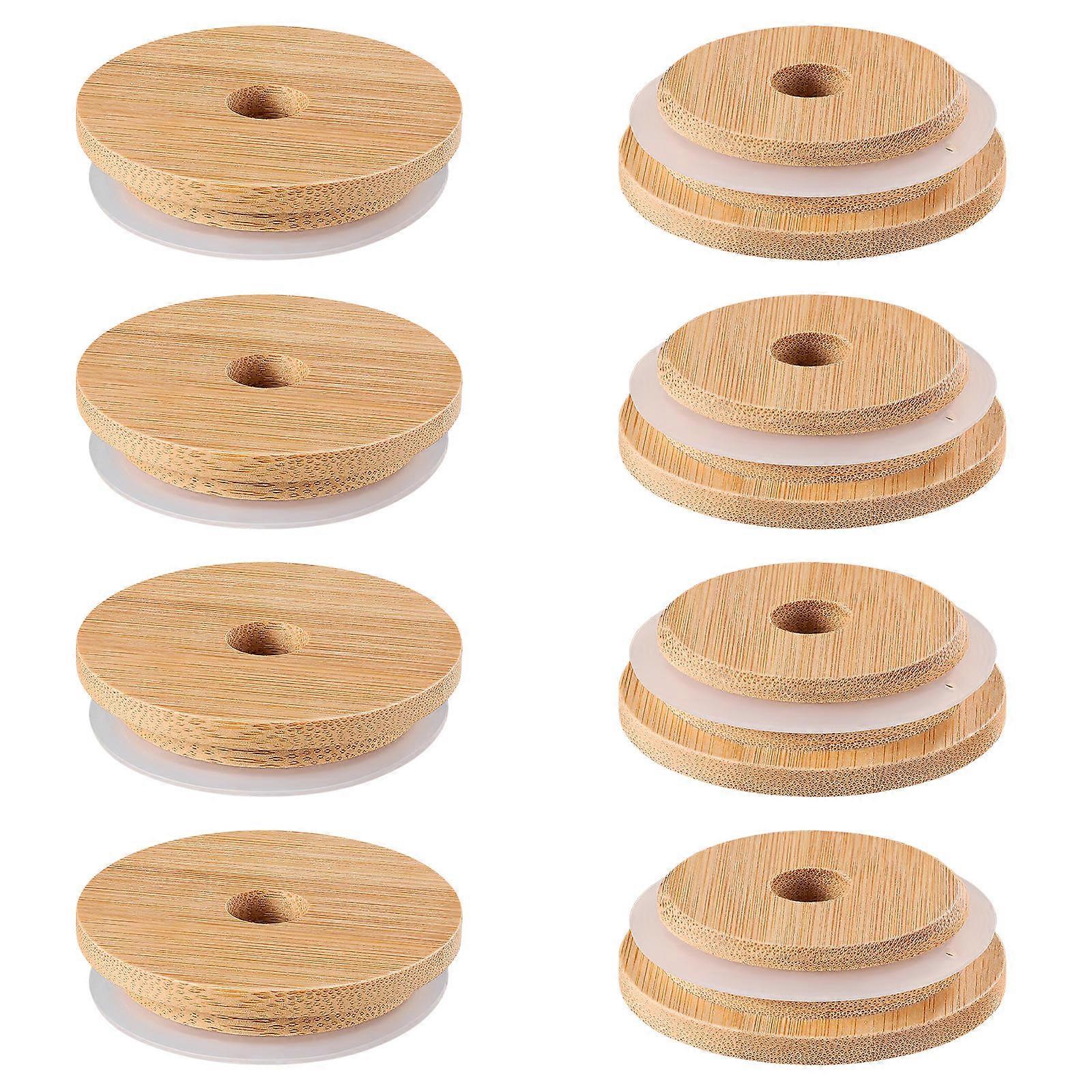Round Bamboo Lid With Sealing Feature 3Pcs For Home Users Light Brown Jar Covers Designed For Food Storage