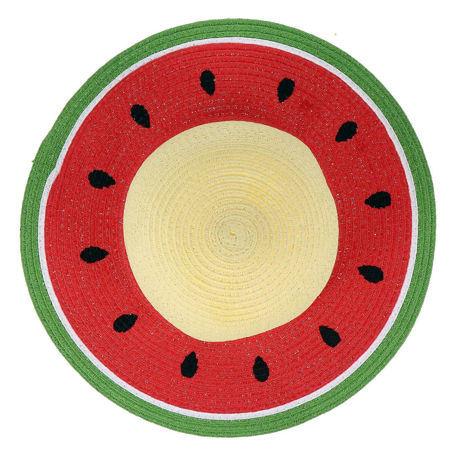 Children Straw Hat 1Pc Fruit Pattern Wide Brim Sun Protection Hat for Parents and Kids in Assorted Color Suitable for Picnic and Travel