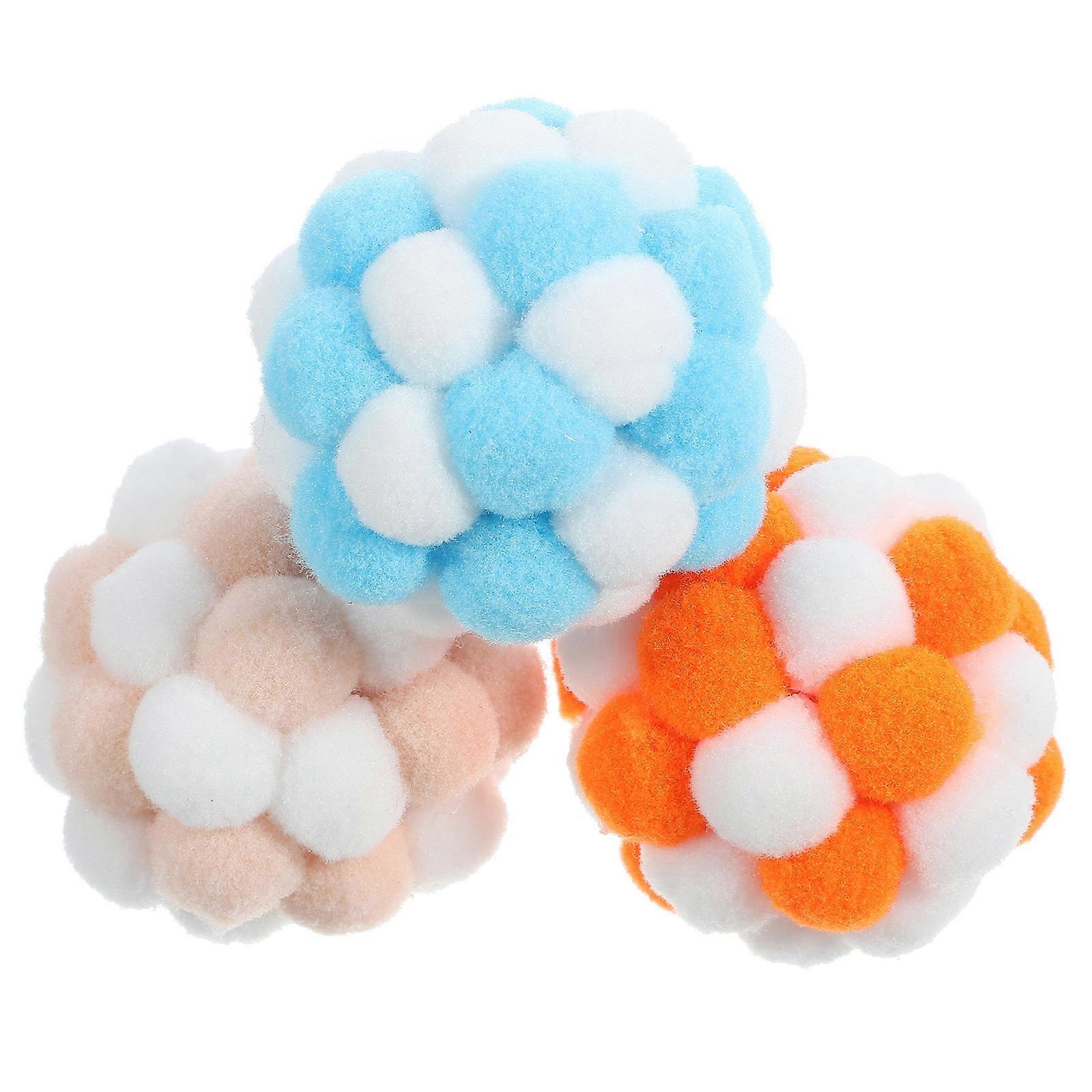 Cat Toy Balls with Bells 3Pcs Assorted Color Plush Soft Durable Indoor Fun for Pet Use