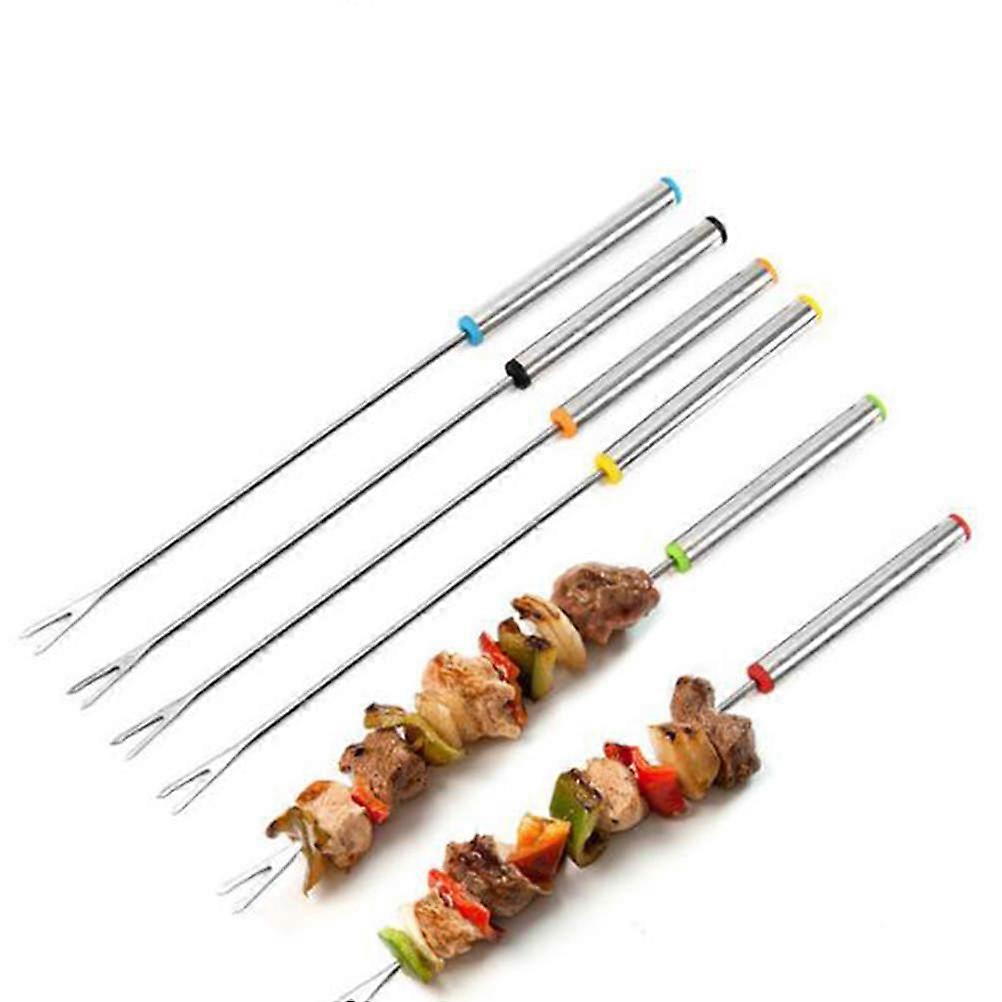 Stainless Steel Grill Fork Barbecue Sticks Camping Tools Assorted Color 6Pcs