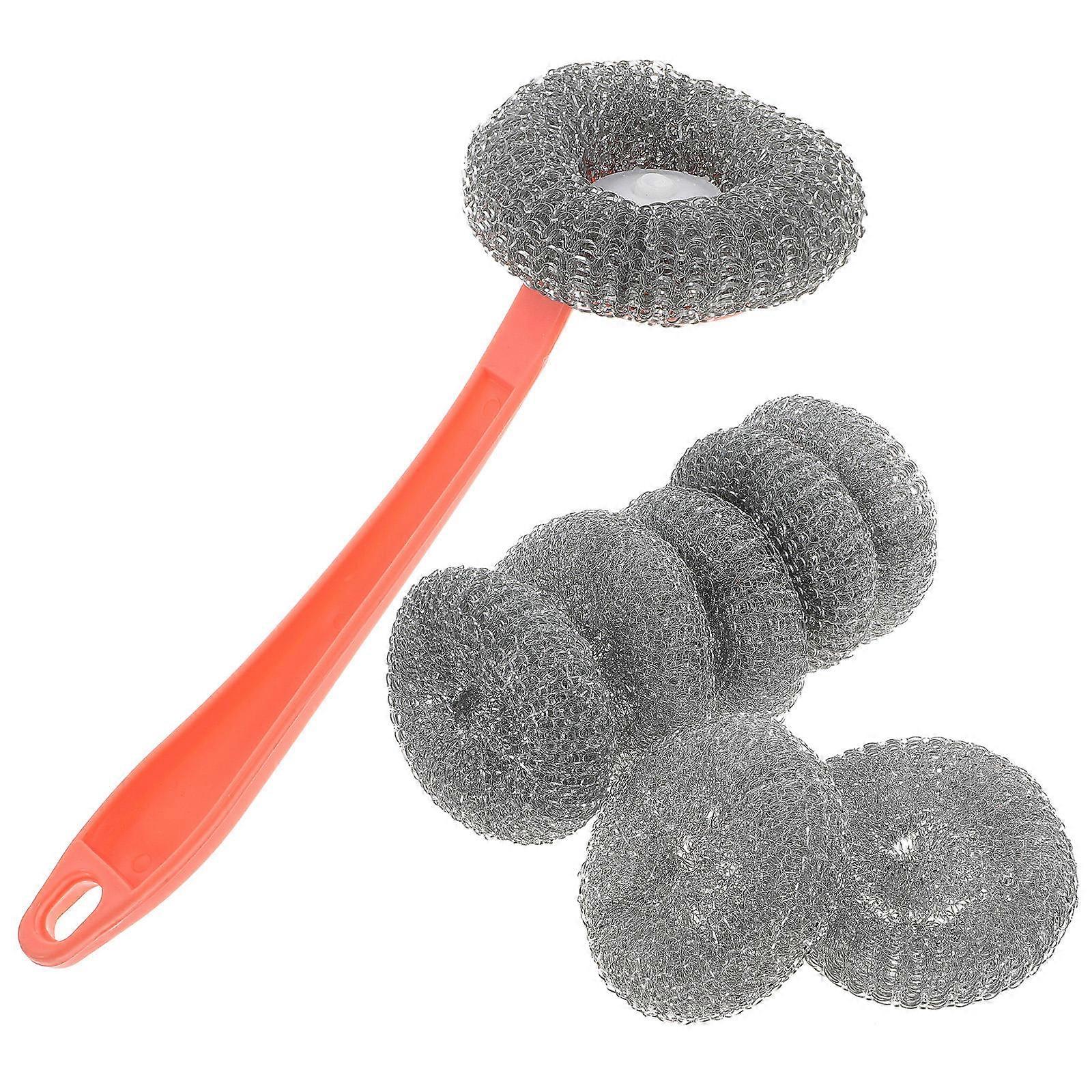Scouring Sponge Kitchen Stainless Steel Scrubbing Brushes Replaceable Heads Green 25X8.5CM 1 Set