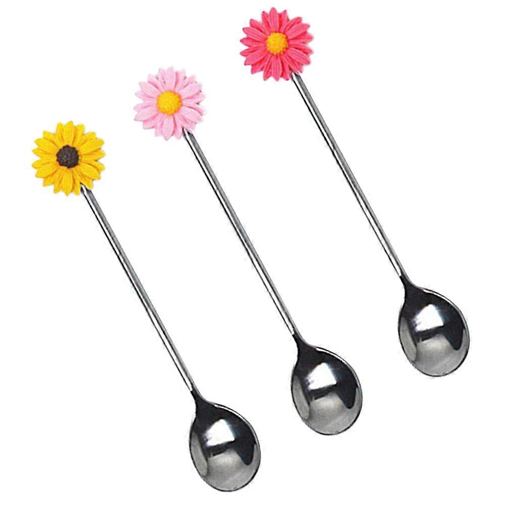 Creative Daisy Stainless Steel Spoon Stirring Spoon Reusable Mixing Stick Beverage Stick Assorted Use 3Pcs
