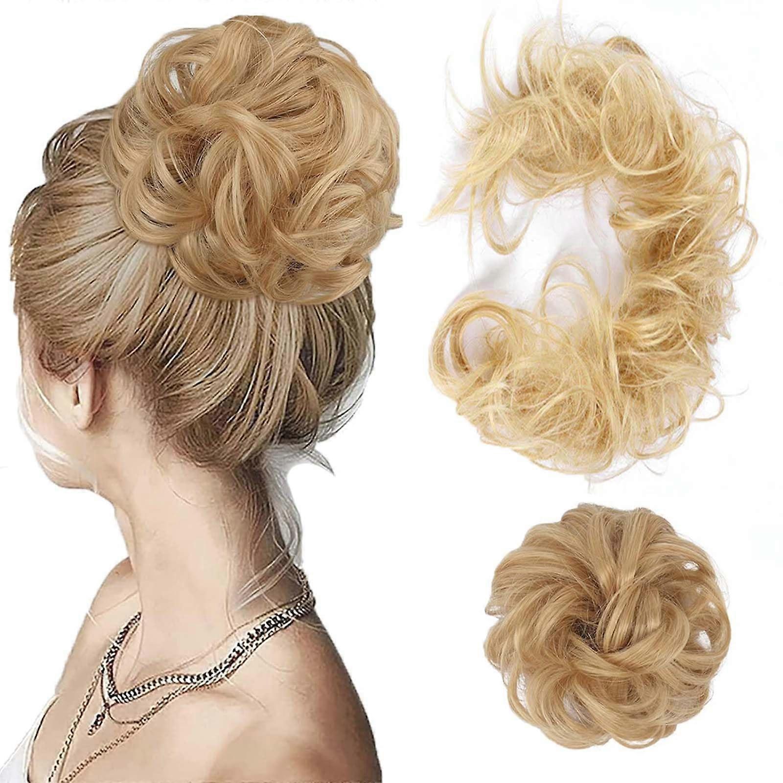 Women Curly Bun Hair Piece Elastic Drawstring Synthetic Curly Wave Messy Bun Extension Chignon Ponytail Color 27613#