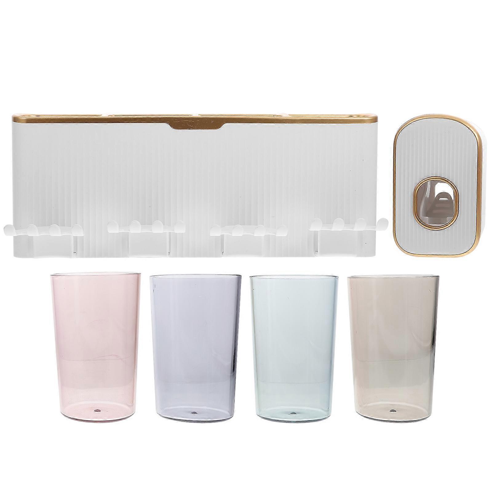 Wall-Mounted Toothpaste Dispenser for Storage 2Sets Including Toothbrush Holder