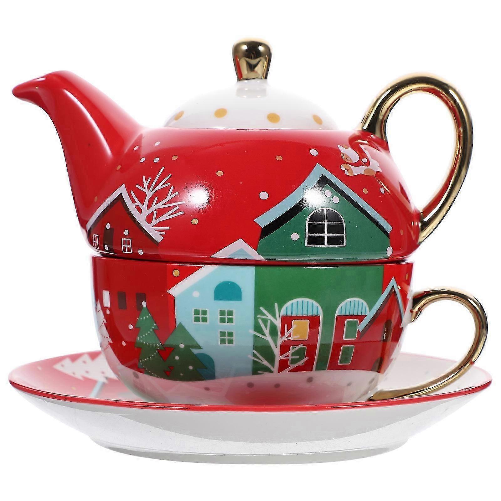 Ceramic Teapot Cup Christmas Themed Teapot Xmas present For Family Gatherings Multi-Color 1 Set - DSW