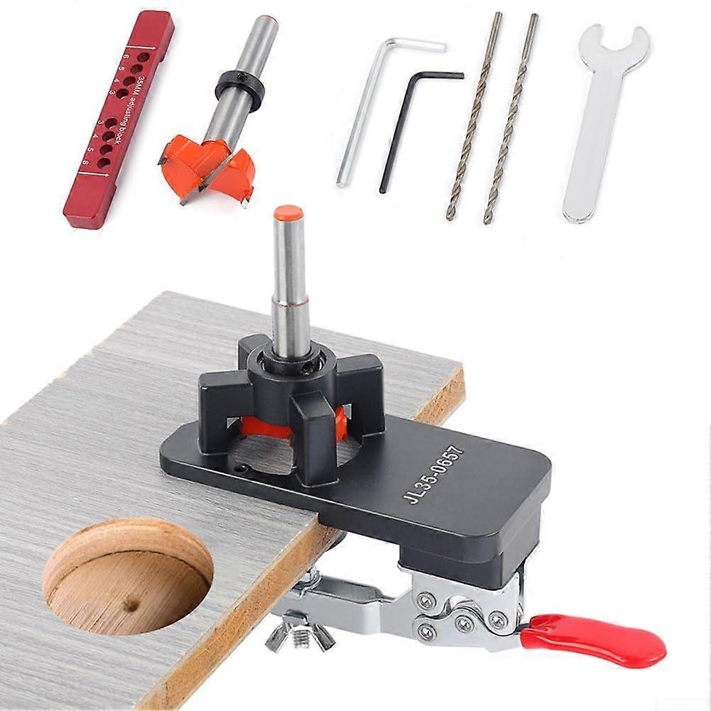 35mm Concealed Hinge Drill Guide Locator With Adjustable Edge Aluminum Alloy Double Bearings Cabinet Door Install (A)