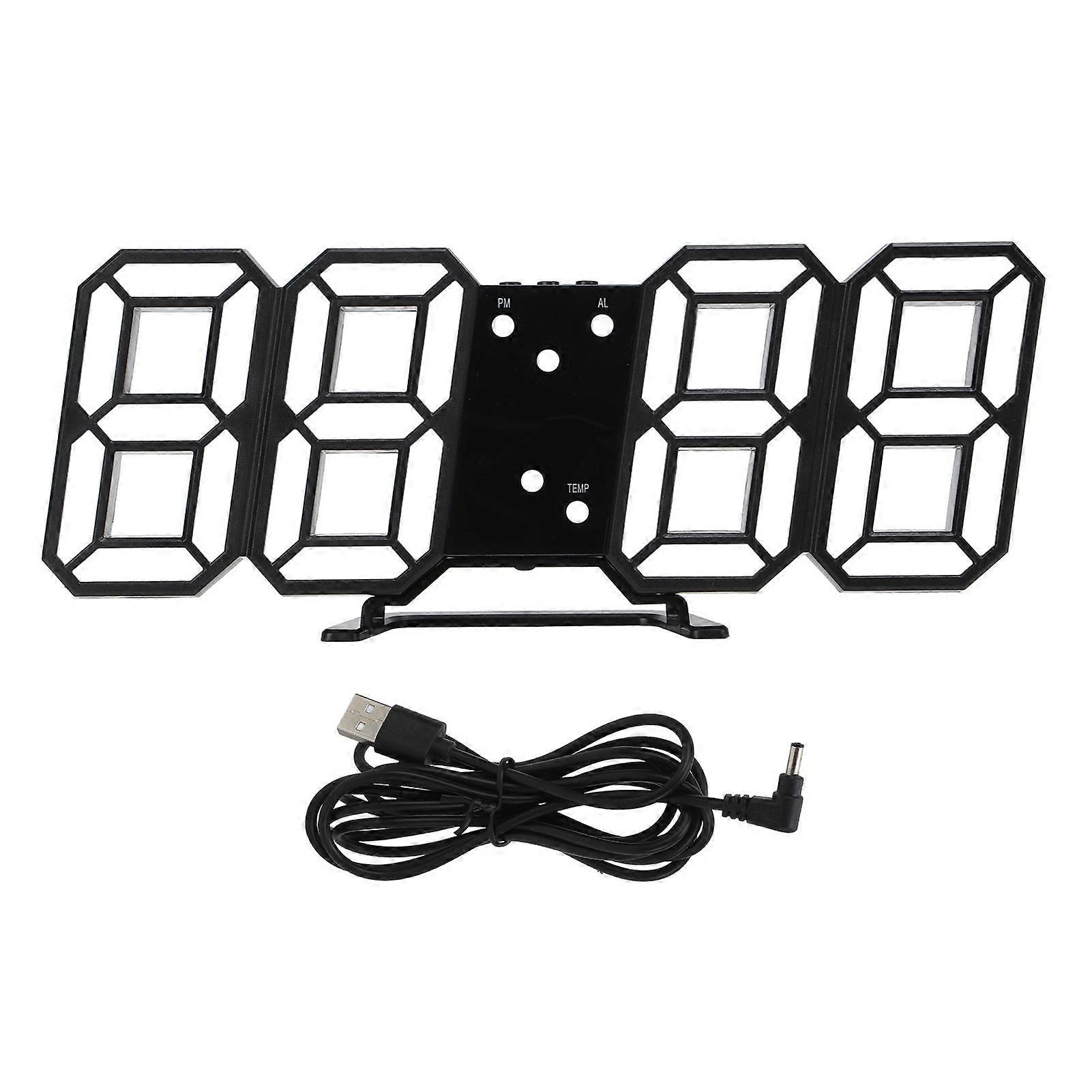 3D Electronic Clock LED Large Screen Intelligent Voice Control Three Display Modes Stereo Digital Luminous Wall Alarm Clock Black Shell Green Word