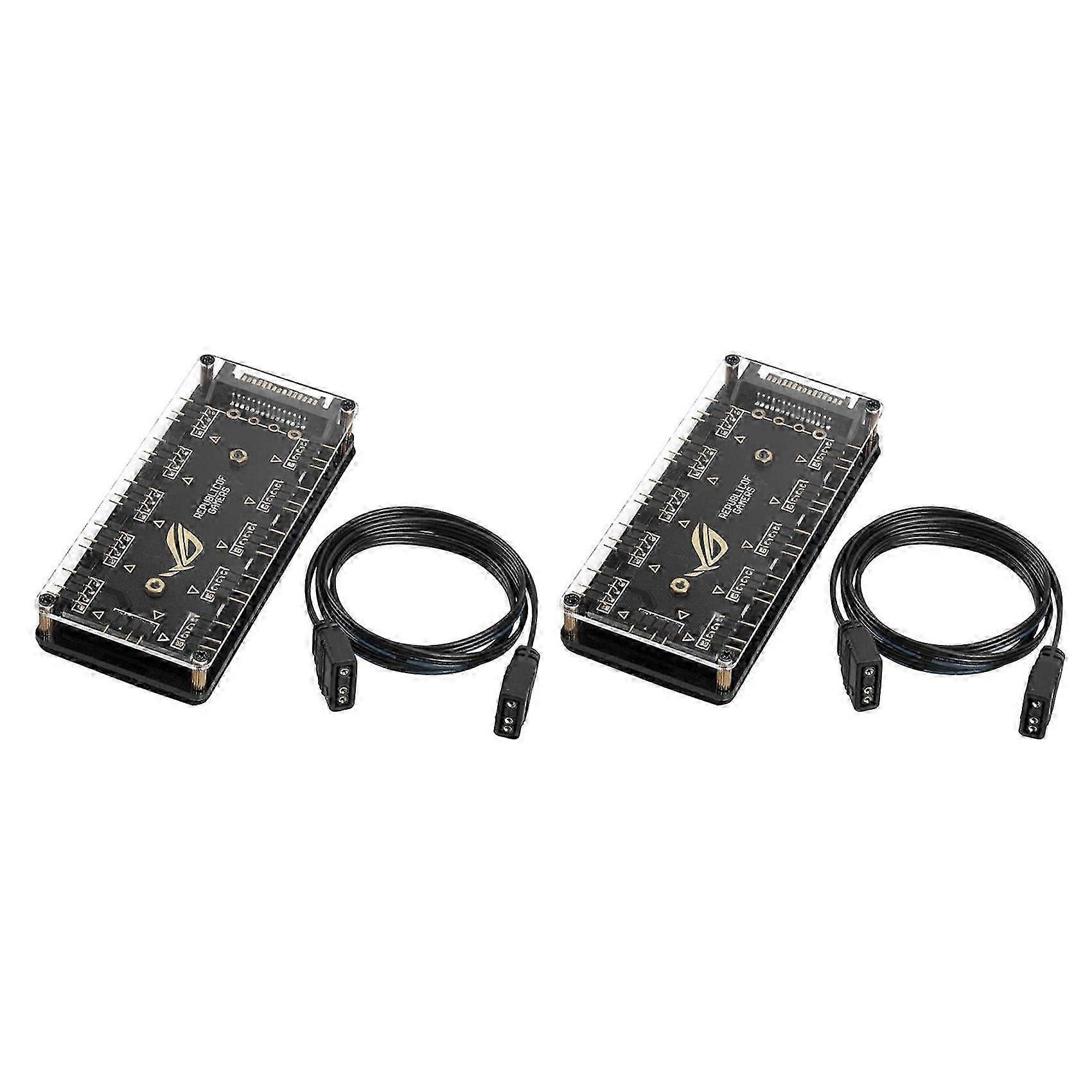 2X 5V 3Pin RGB LED Splitter 10-Port Hub with 50CM 3Pin Extension Cord, Perfect for Lots of RGB