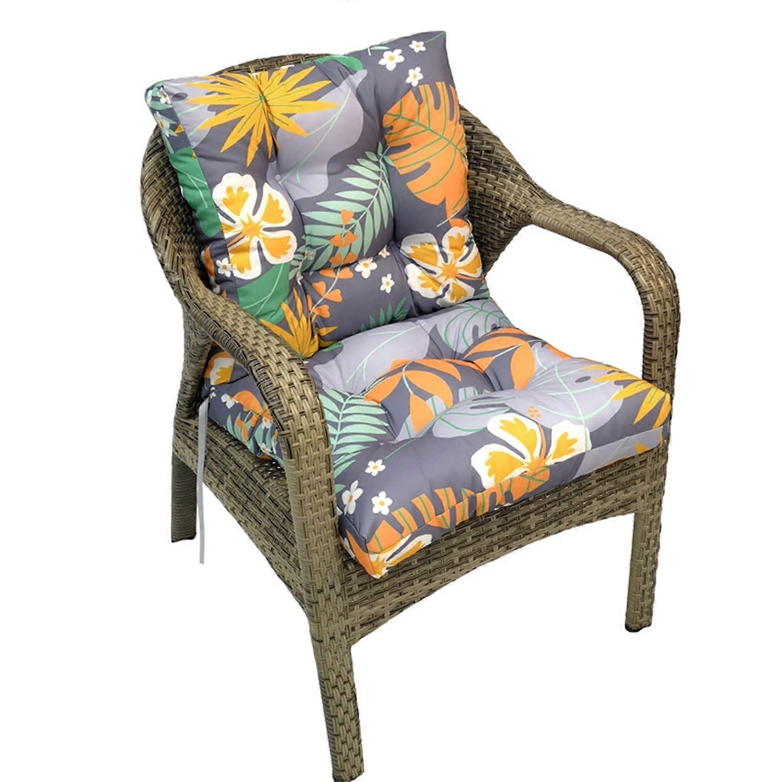 Chair Cushion Siamese Backrest, Wicker Cushion With Ties, Waterproof Flower Pattern For Dining And Other Chairs