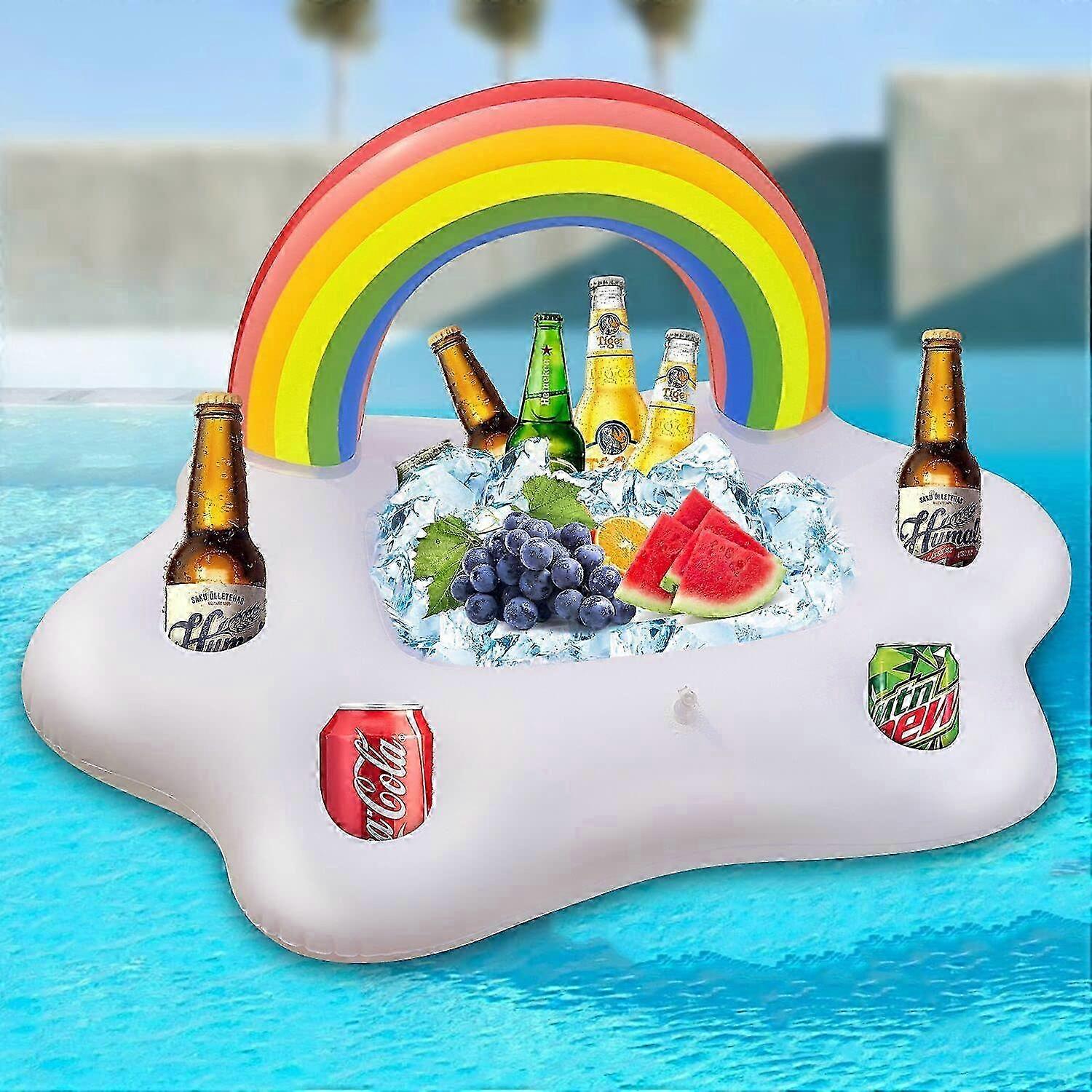 Giant Inflatable Rainbow Cloud Drink Holder, Luxury Bar Accessory Float, Perfect for a Summer Pool Party 25-26