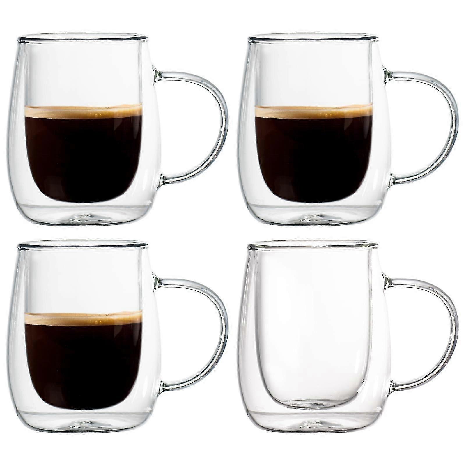 25-26 4 Set Double Walled Clear Hand Blown Insulated Espresso Cups for Espresso 7.4oz/210ml