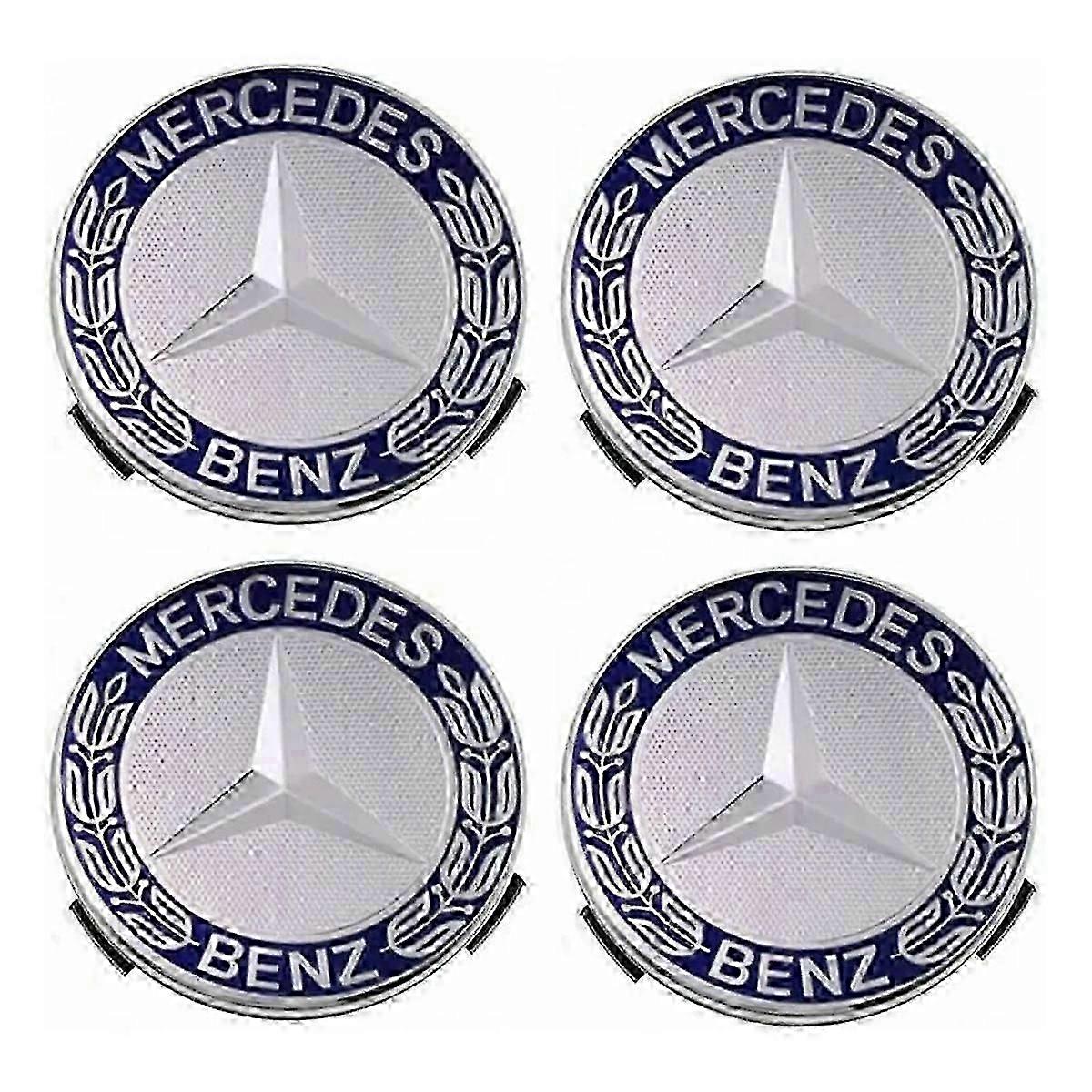 طقم من 4 أغطية محاور متوافقة مع مرسيدس بنز 75 ملم - أزرق