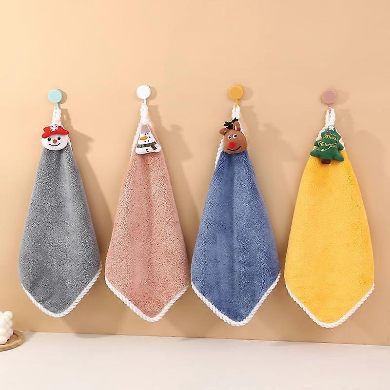 ZENGO Christmas Hand Towels 4pcs Hand Dry Towel with Hanging Loop Cute Hand Towels for Bathroom Soft Coral Fast Drying Hand Towel Absorbent