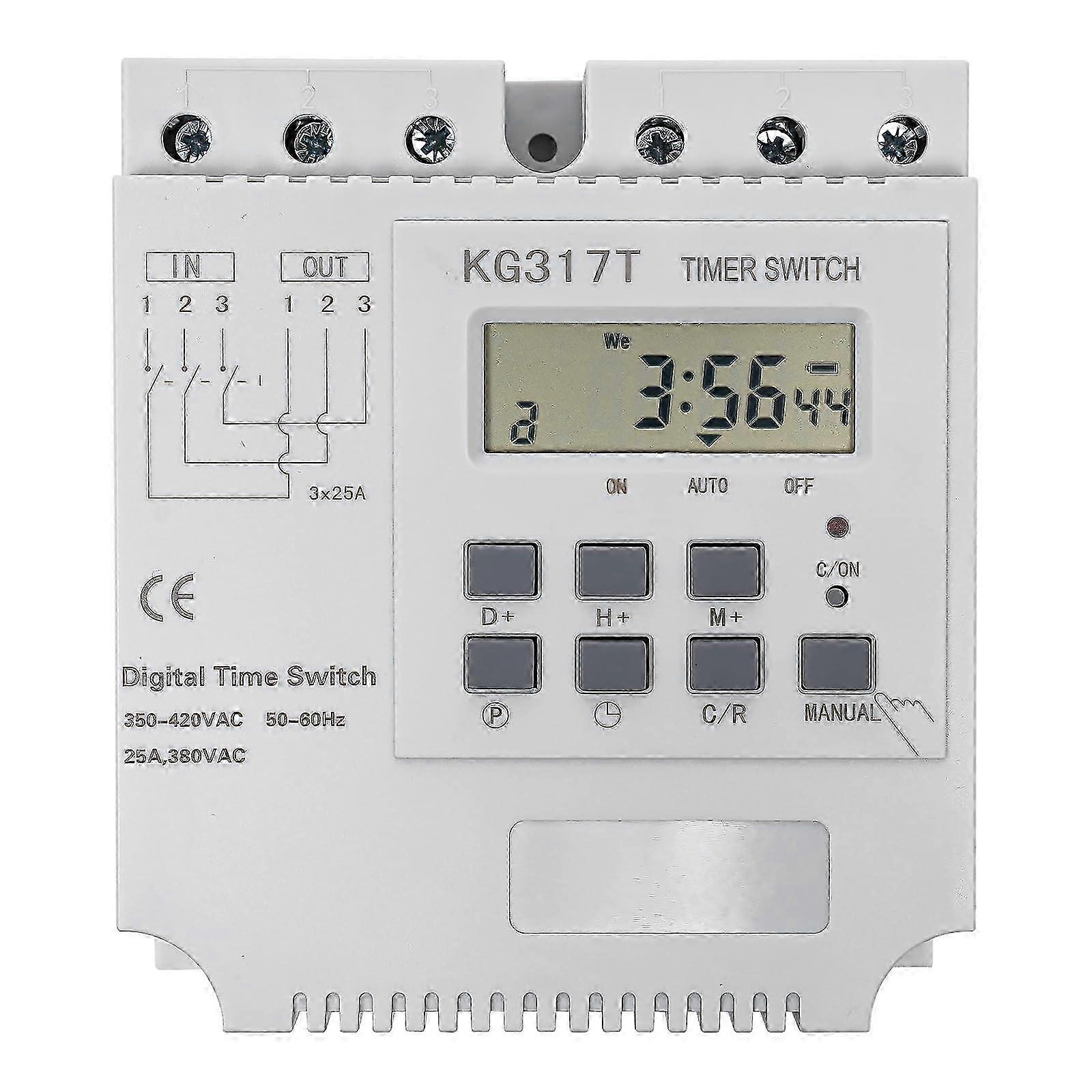 Digital Timer, 380 V, 3Phase Digital Time Relay, Programmable Timer Switch 25 A for Control Current Timer Switch, Microcomputer, Water Pump,