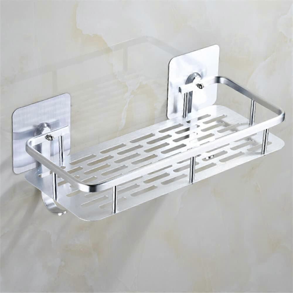Shower Caddy NoDrill Corner Aluminum Rectangle Wall Mounted Shelf With Hook Holder Kitchen Shelf