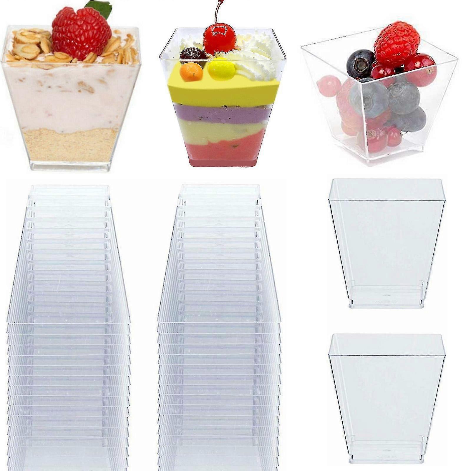 50pcs Clear Plastic Disposable Party Dessert Cup, Pudding Cup