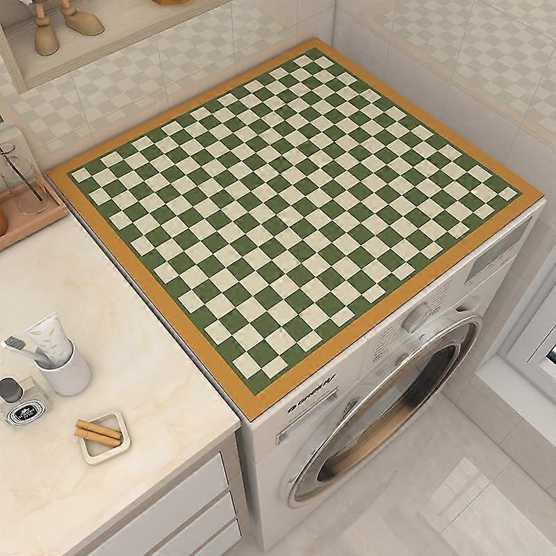 Washer and Dryer  Protector Mat, Checkered Pattern, Diatomaceous Mat For Washing Machine Cover, 40x50cm Green1