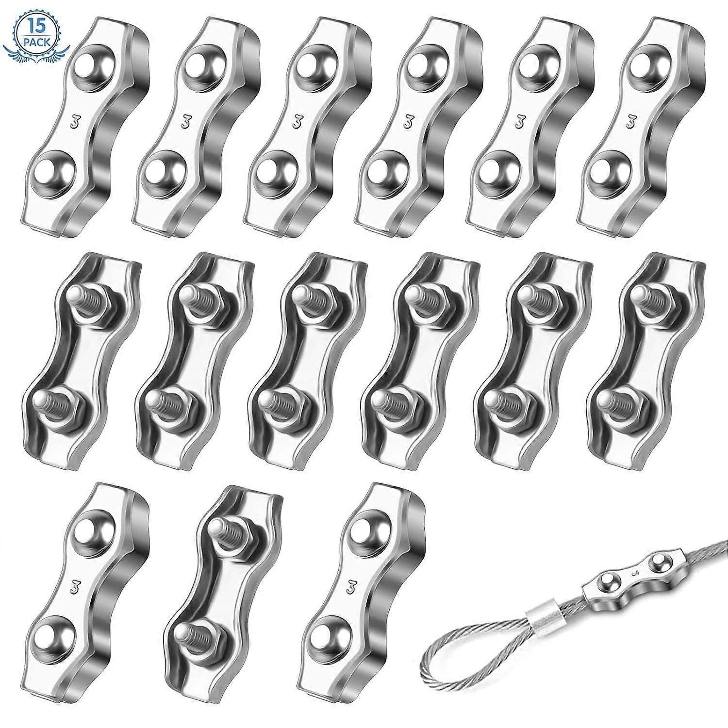 New style 15Pcs M3 Wire Ropes Cable Clamp 2-Post Cable Clamps Clips Durable