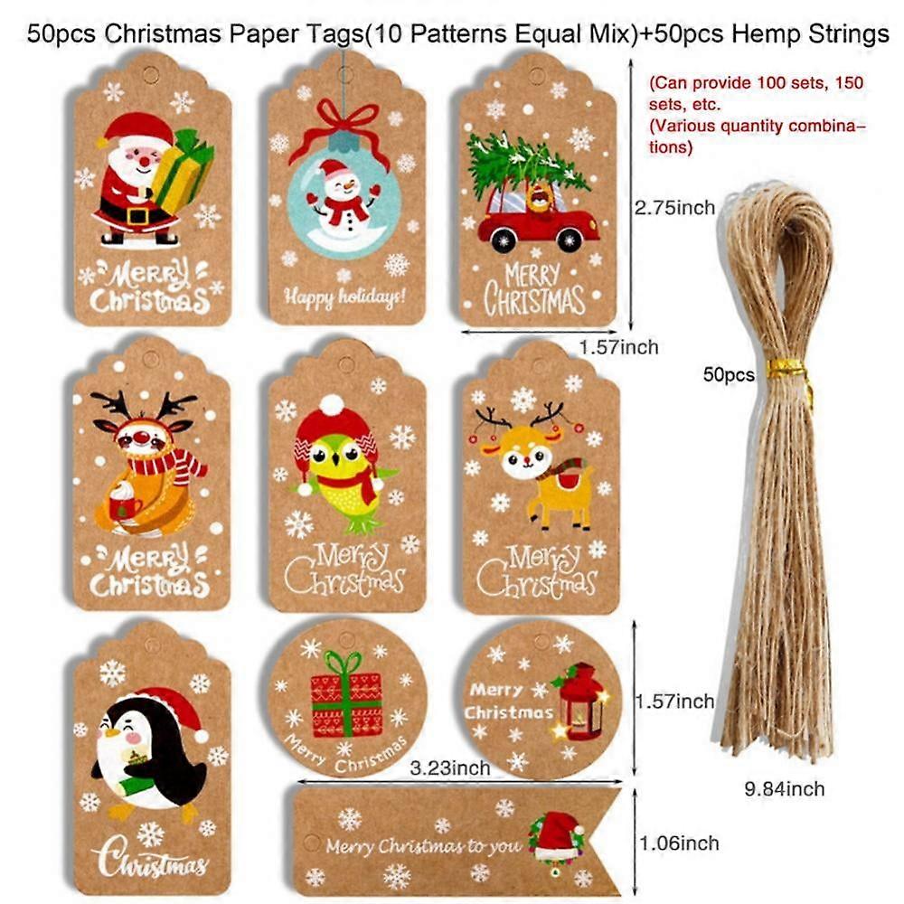 Christmas Gift Tags 50 Count with String for DIY Xmas Present Wrap and Label Package Name Card