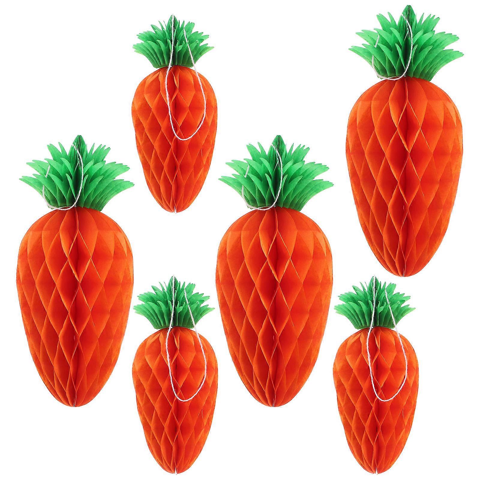 Honeycomb Balls Easter Carrot Hanging Decorations for Party 6Pcs