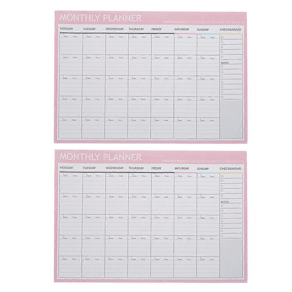 2Pcs Durable Monthly Sheets Memo Pad Schedule Plan Notebook Notepad Bookmark for School Office Supplies(Pink)