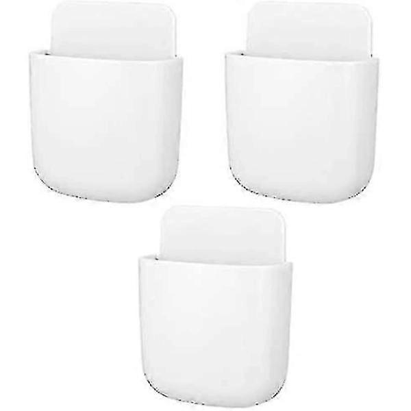 3 pcs Remote Control Holder Wall Mounted Storage Boxes for Office (White)