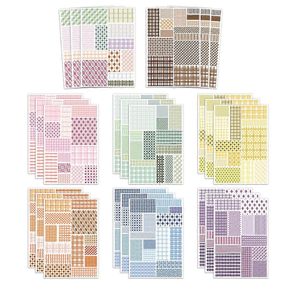 8 colorful checkered sticky notes, cute hand-drawn journal stickers, decorating diaries, refrigerators, notes, and memos.