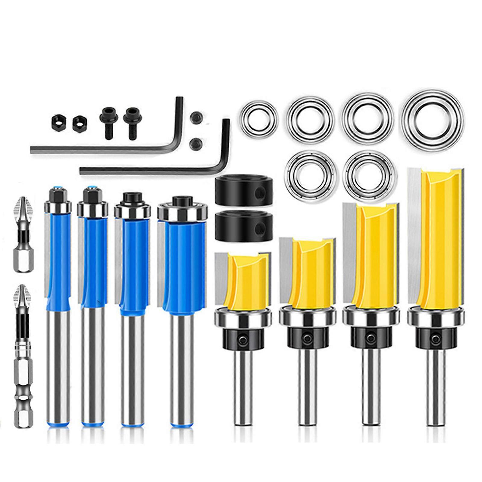 26Pcs 8/ Flush Trim Bit With Bearing Router Bit Woodworking Milling Cutter For Wood Bit End Milll Tool Woodworking Multicolor