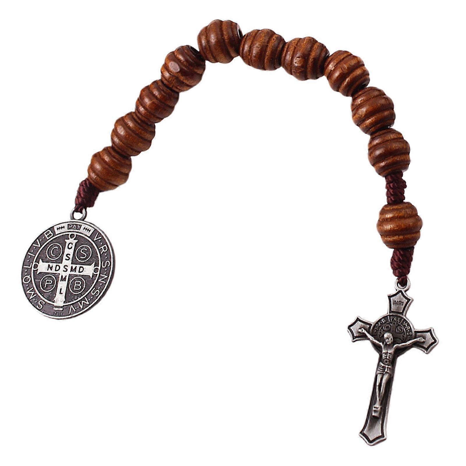 Rosary with Crucifix and Benedict Medals Alloy Construction Comfortable Handling Wristchain Devotional Accessory Multicolor