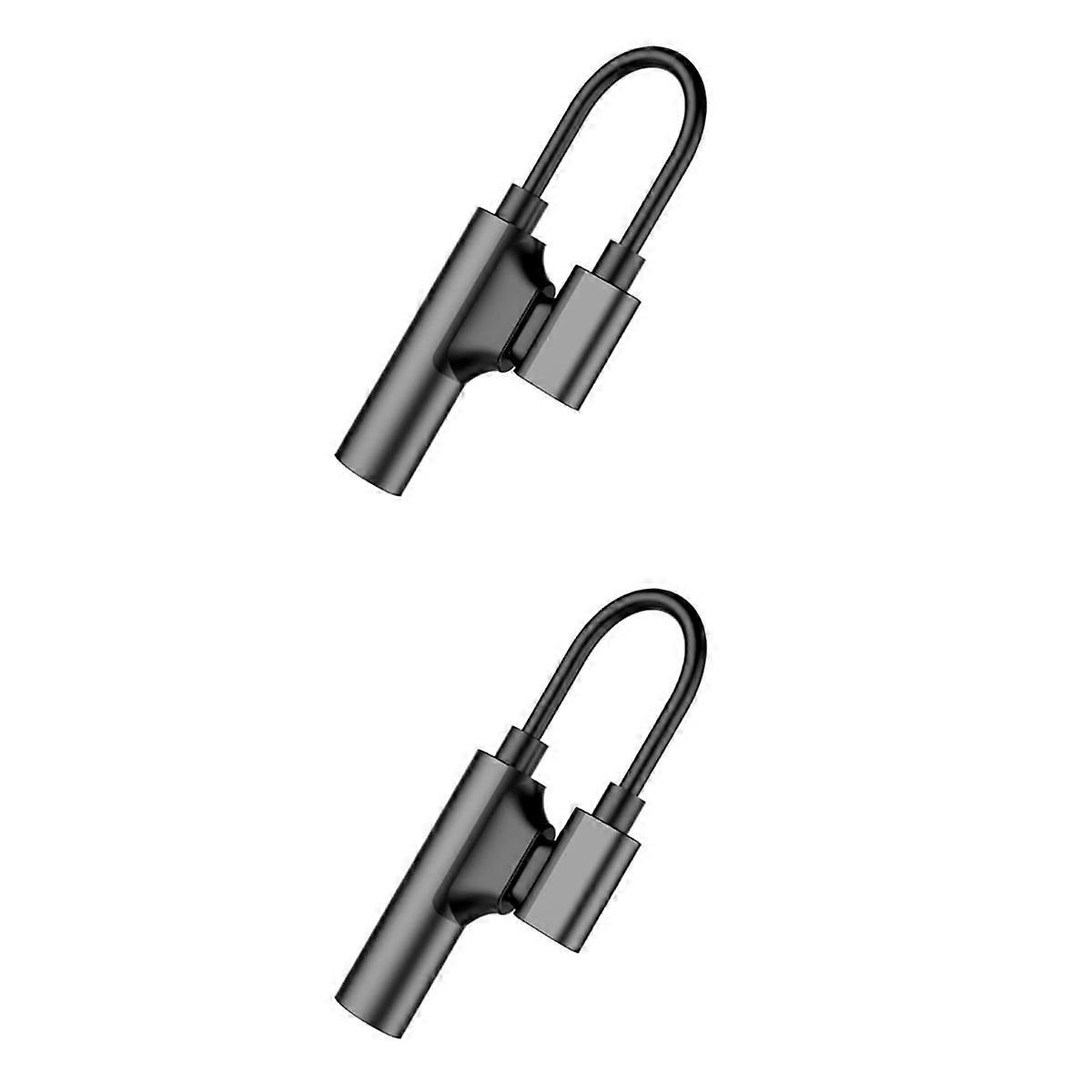 2pcs Type-C to 3.5mm Charging Listening Song Audio Converter Data Line(Black)