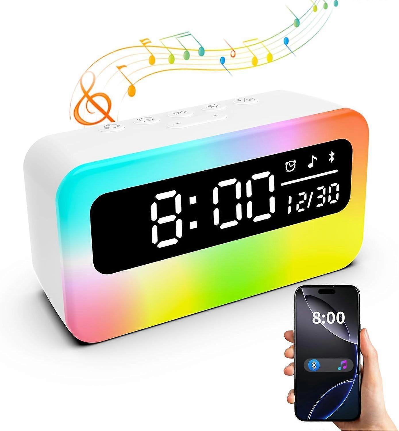 4 in 1 Rechargeable Loud Alarm Clock for Bedrooms with 16 Dynamic RGB Night Light, Digital Clock