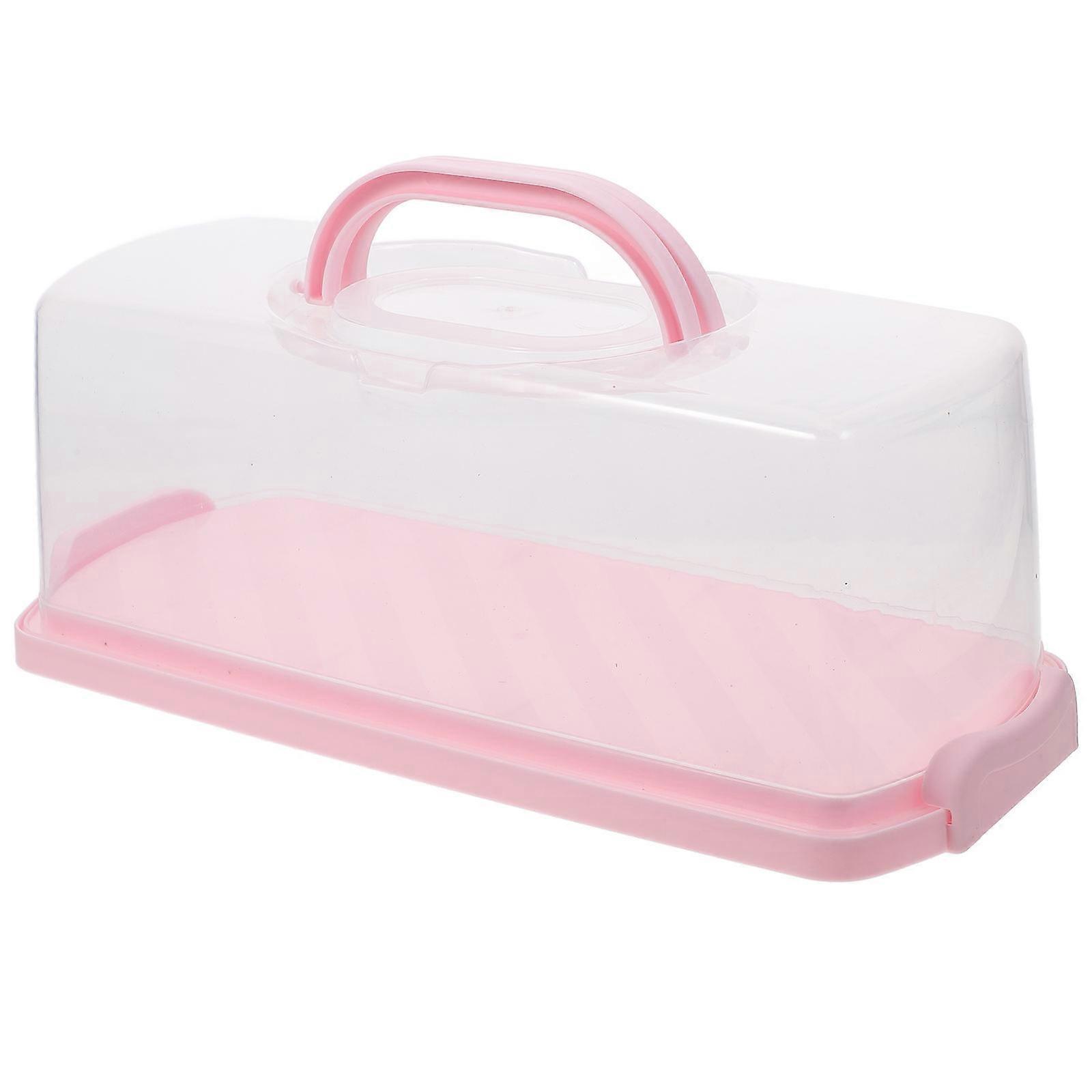 Handheld Rectangular Bread Box For Home Baking Storage 13.8X6.3X5.3in Pink Plastic Food Protection 1Set