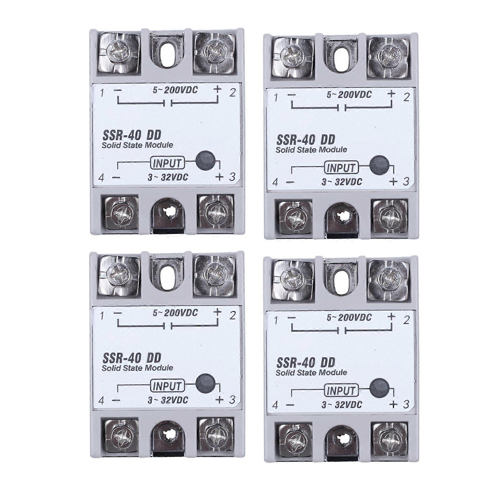 4X Single Phase Solid State Relay DC-DC SSR-40DD 40A White+Silver