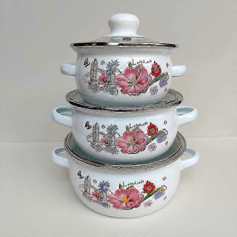 3 pcs Double-handle Enamel Soup & Stew Pots for Kitchen Cooking