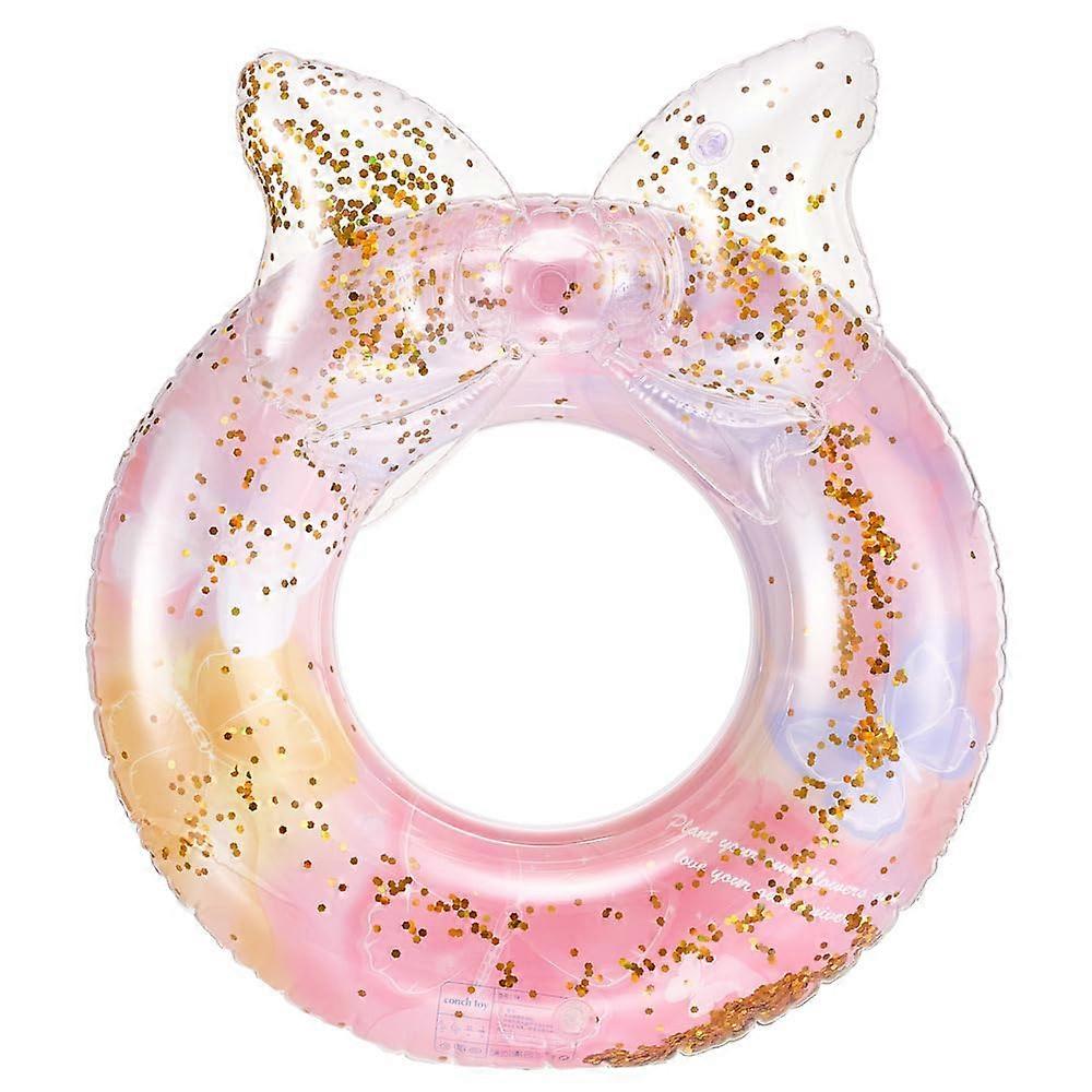 Rose Gold Glitter Pool Float with Bow and Wing Inflatable Swim Ring for Adults Beach and Pool