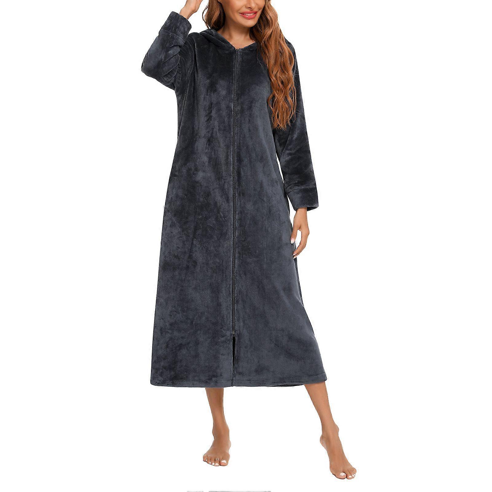 Unisex plush sleepwear gown with zipper closure Soft flannel, easy zip-up comfort. Relaxing weekend mornings