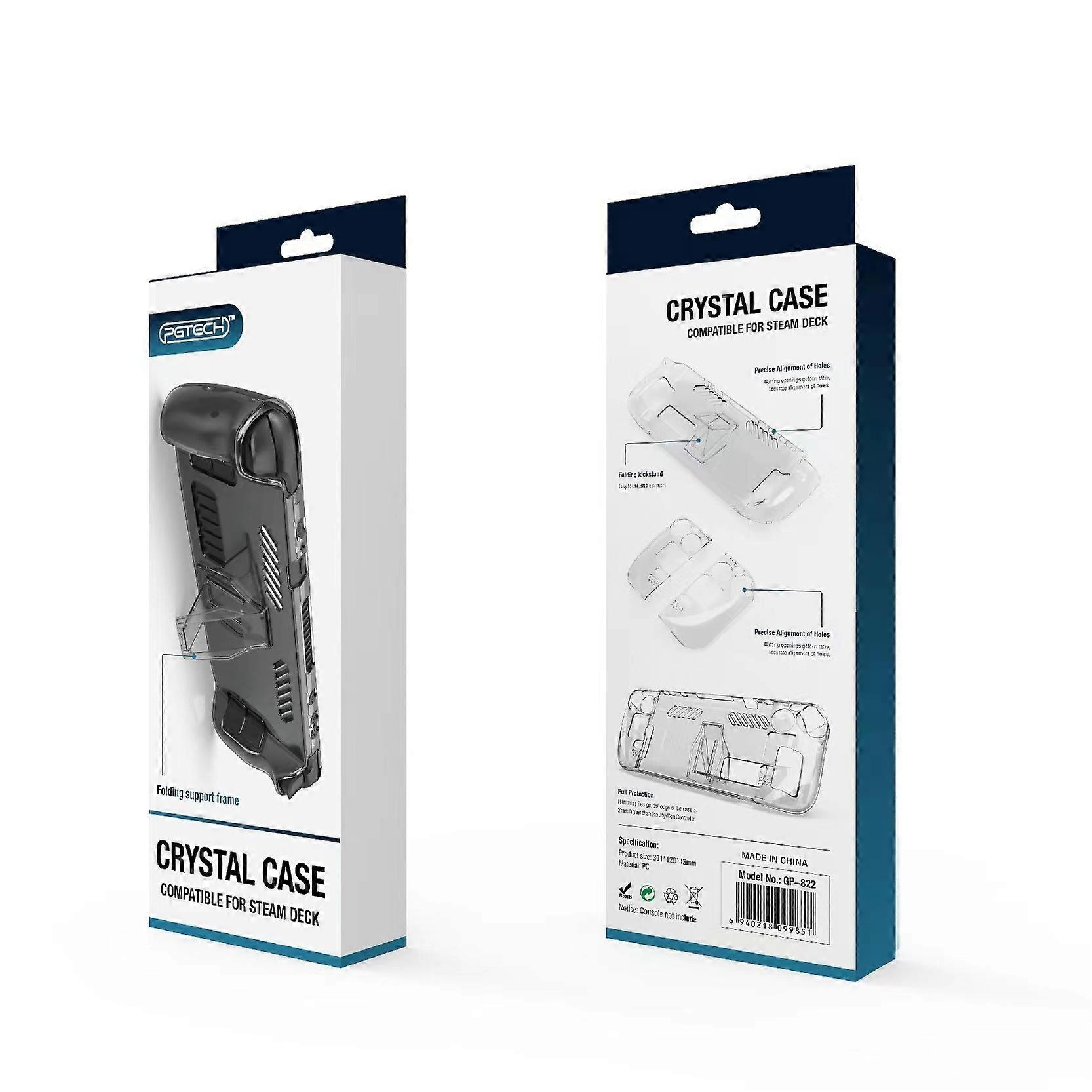 Steam Deck game console split crystal case, Steam Deck transparent PC protective hard case with stand.