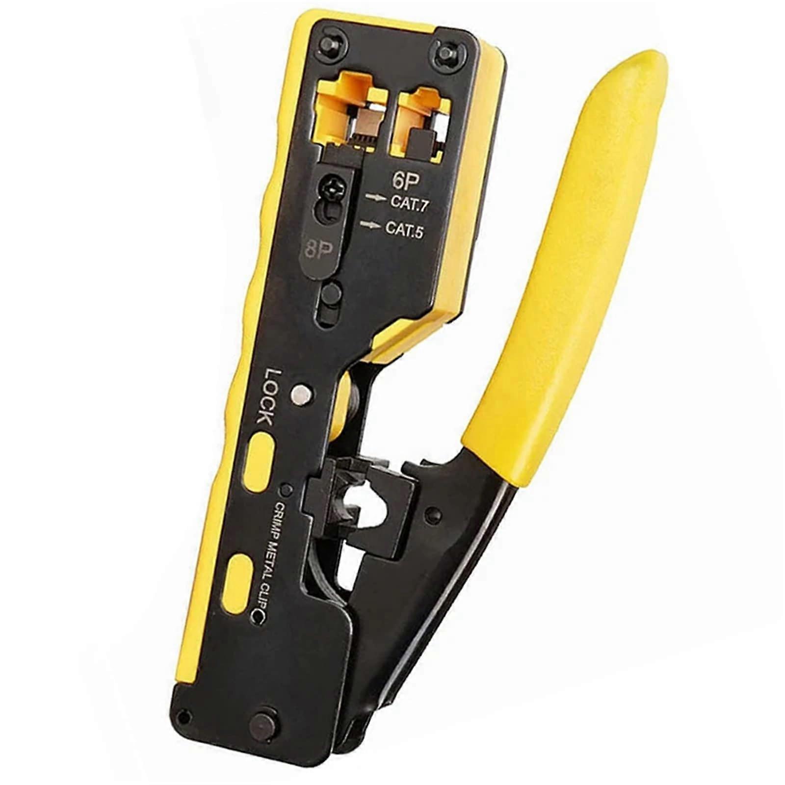 RJ45 Crimping Tool for Cat6 Cat7 | AllinOne Ethernet Cable Crimper with Cutter, Yellow