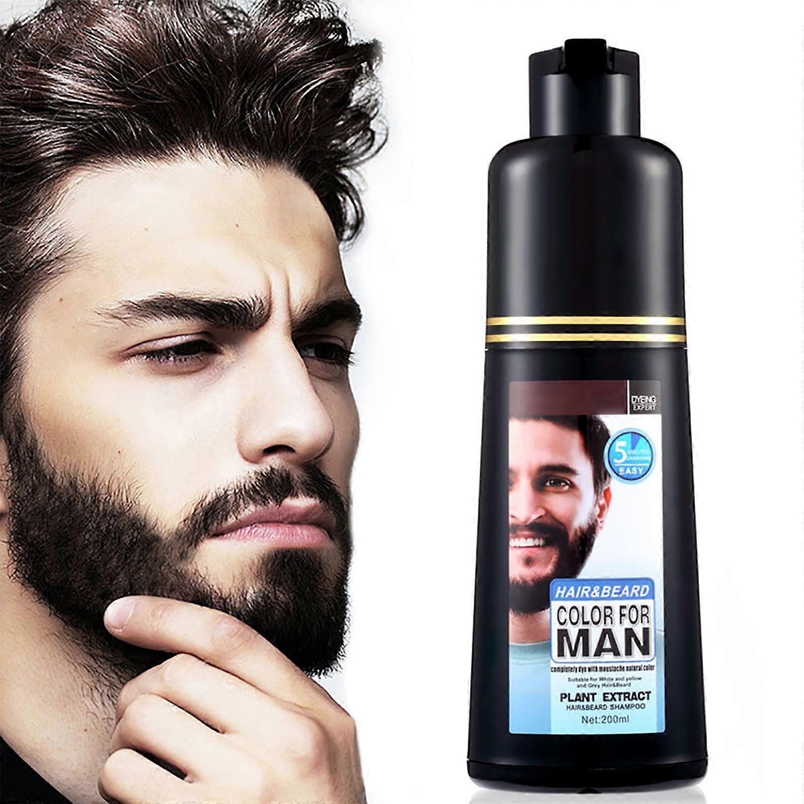 Beard Dye for Men Natural Black with Instant Gray Coverage, Easy 5Minute Mustache and Beard Color Shampoo 200ml