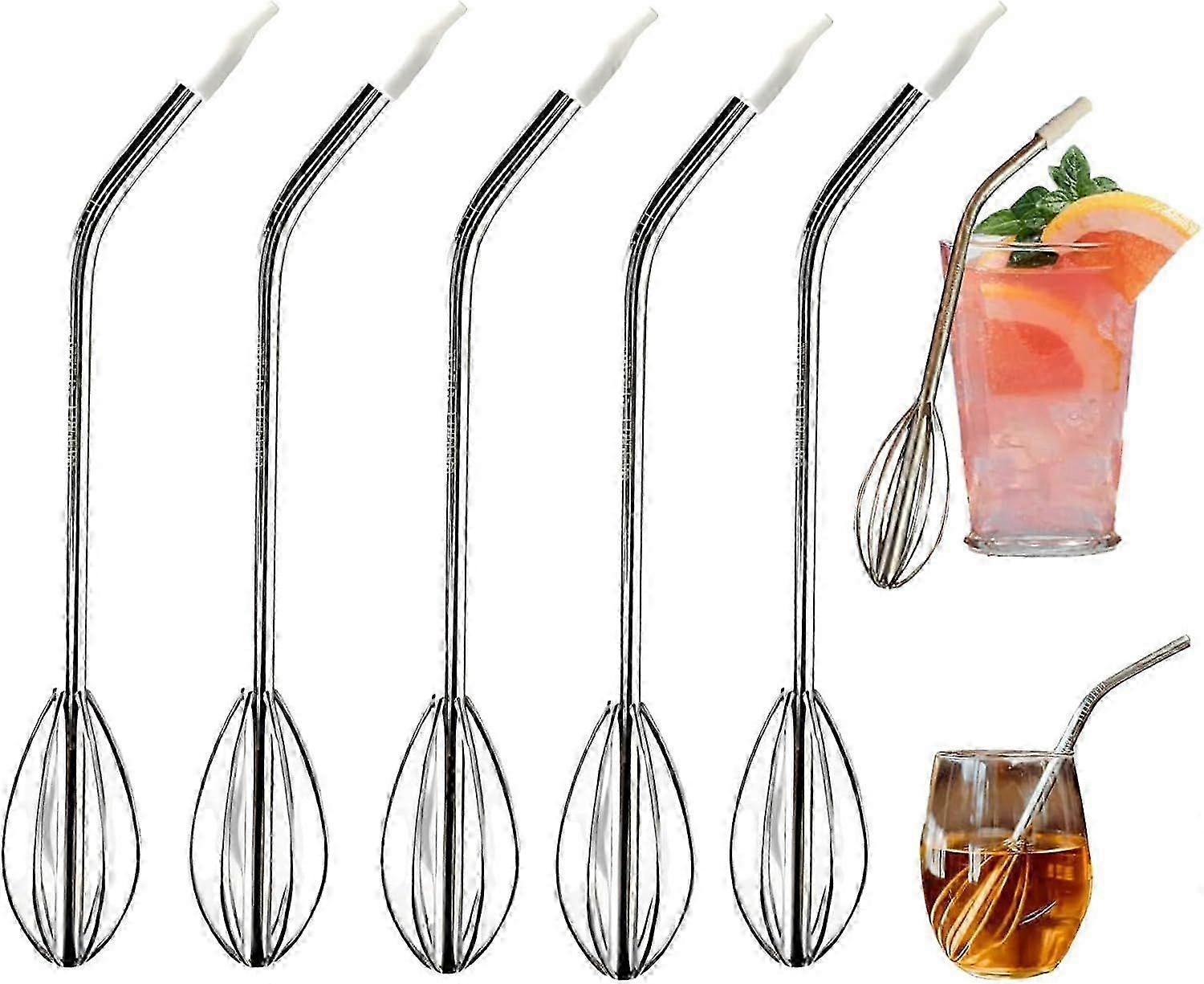 2-in-1 Innovation The Whisk Straw, Reusable Stainless Steel Straw with Silicone Nozzle and Whisk