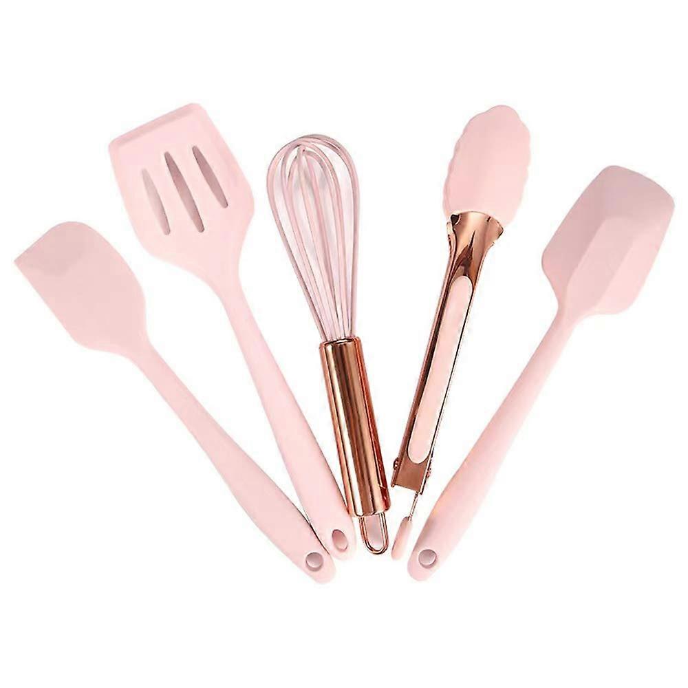 Rose Gold and Pink Kitchen Utensils, Five-Piece Set of Mini Silicone Kitchen Tools (Kids Baking Supplies)-15366