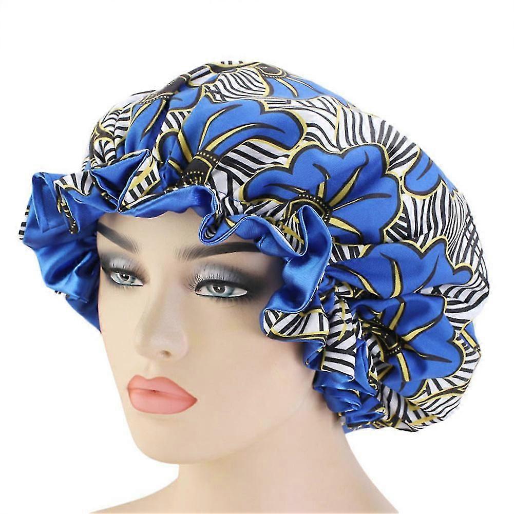 Satin Bonnet Double Layer Printed Pattern Reversible Night Sleeping Bonnet Cap For Home Use