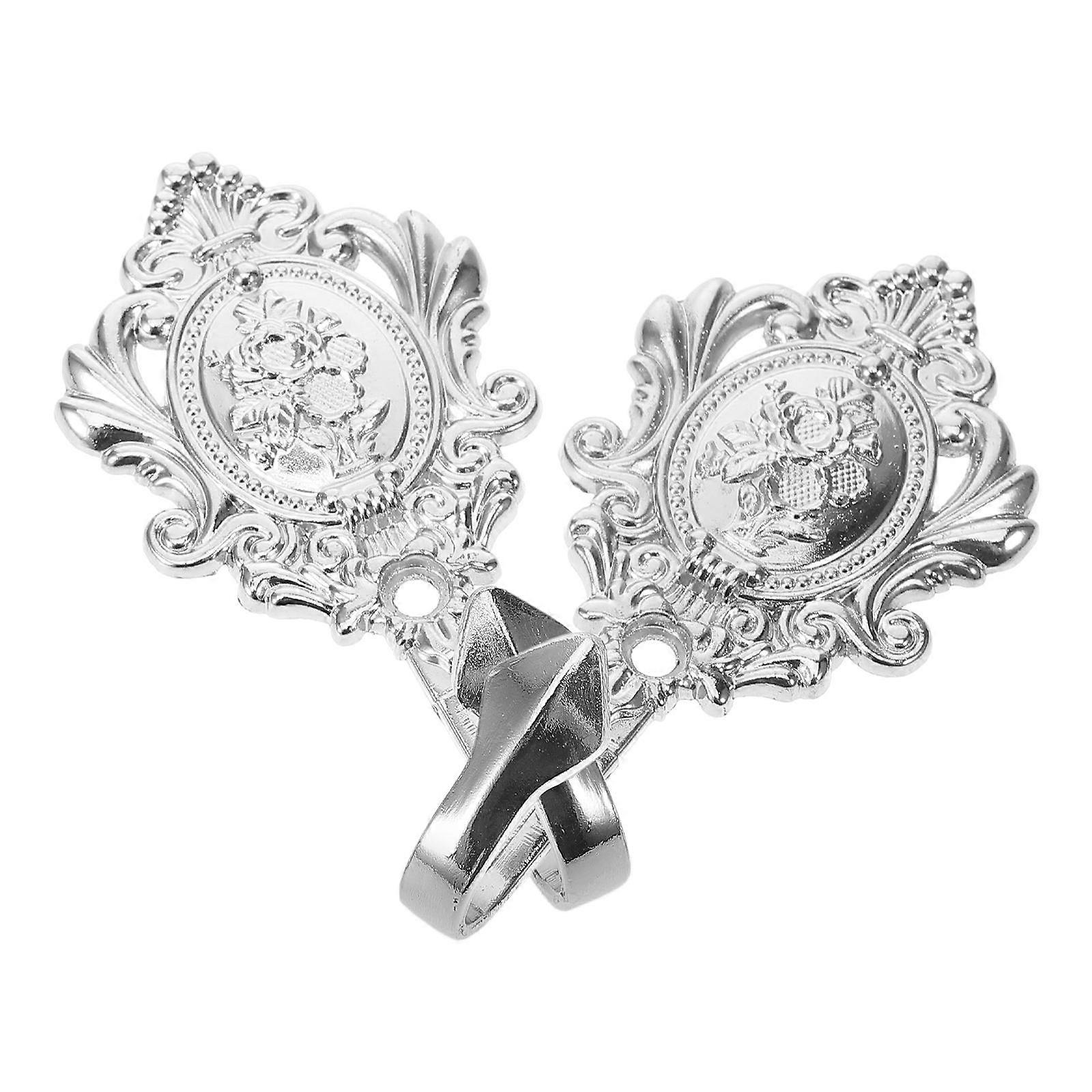 2pcs Silver Zinc Alloy Vintage Curtain Tieback Hooks with Rose Design for Elegant Home Decor 9.5*5cm