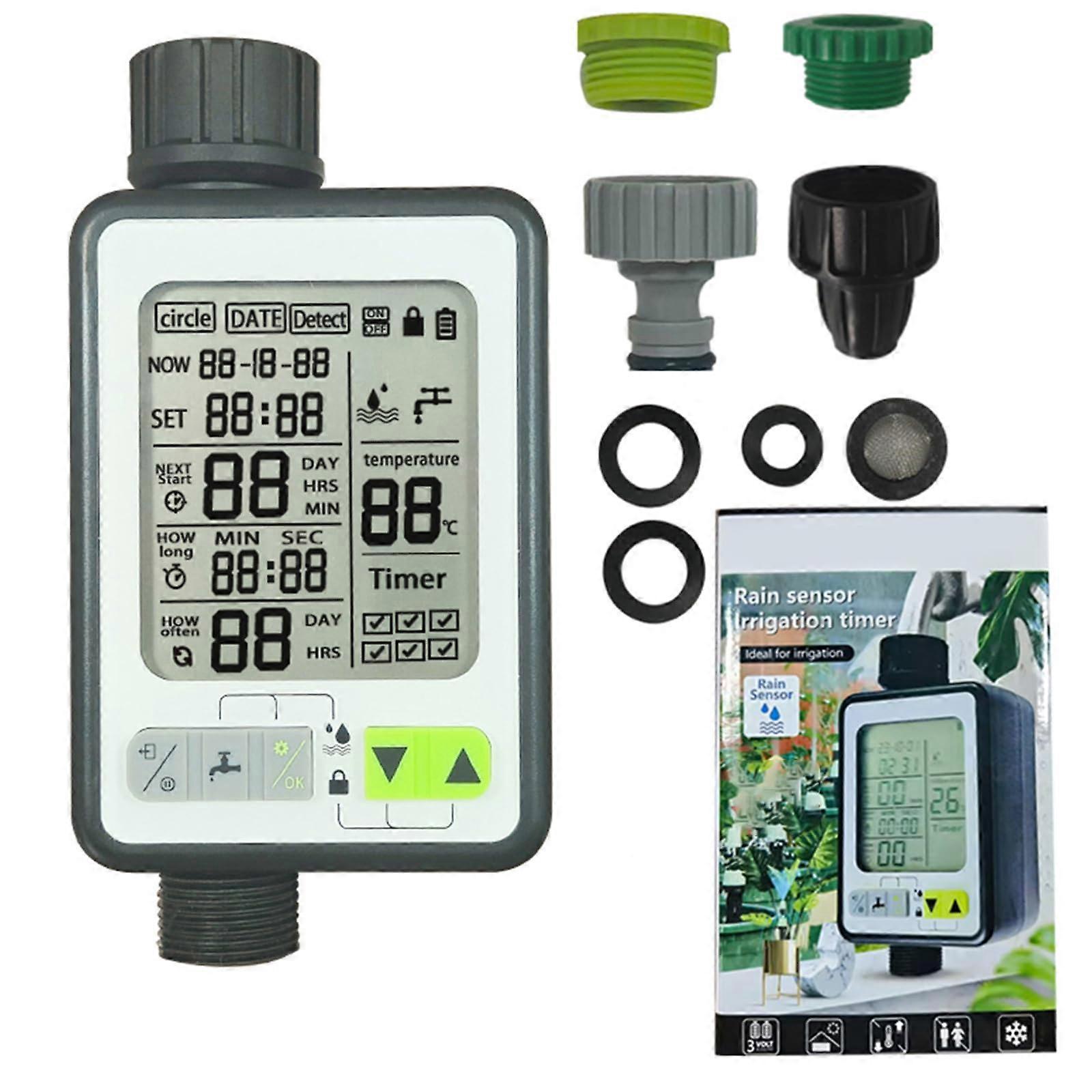 Water Hose Timer with Smart Rain Sensor, Automatic Irrigation Controller for Garden and Greenhouse
