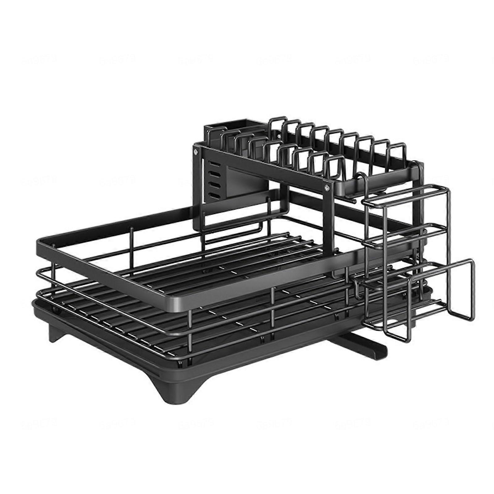 2 Tier Dish Drying Rack with Drainboard, Large Capacity Rust Resistant Kitchen Counter Organizer