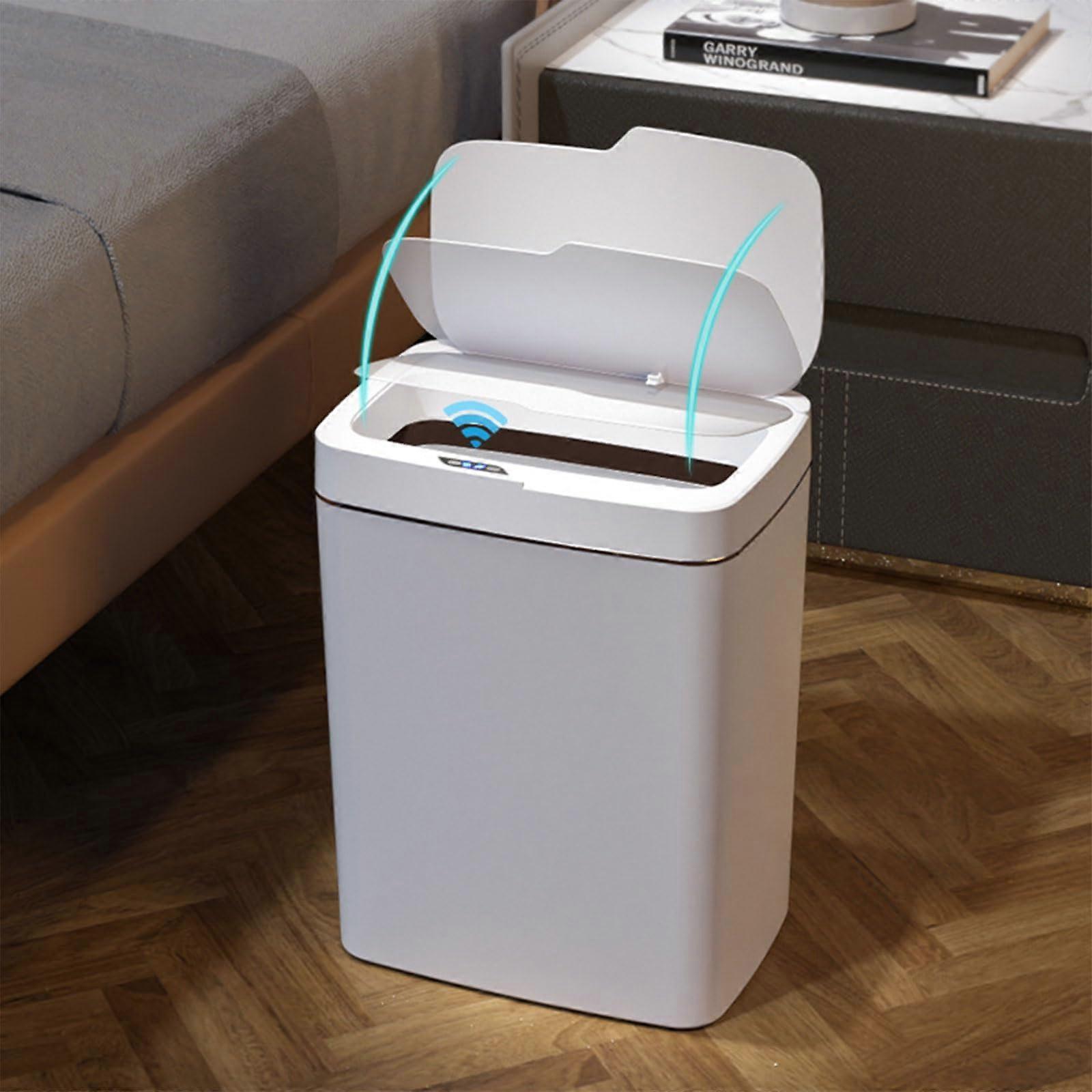 Touchless Trash Can 15L Motion Sensor KneeActivated Lid Rechargeable for Kitchen Home Office White